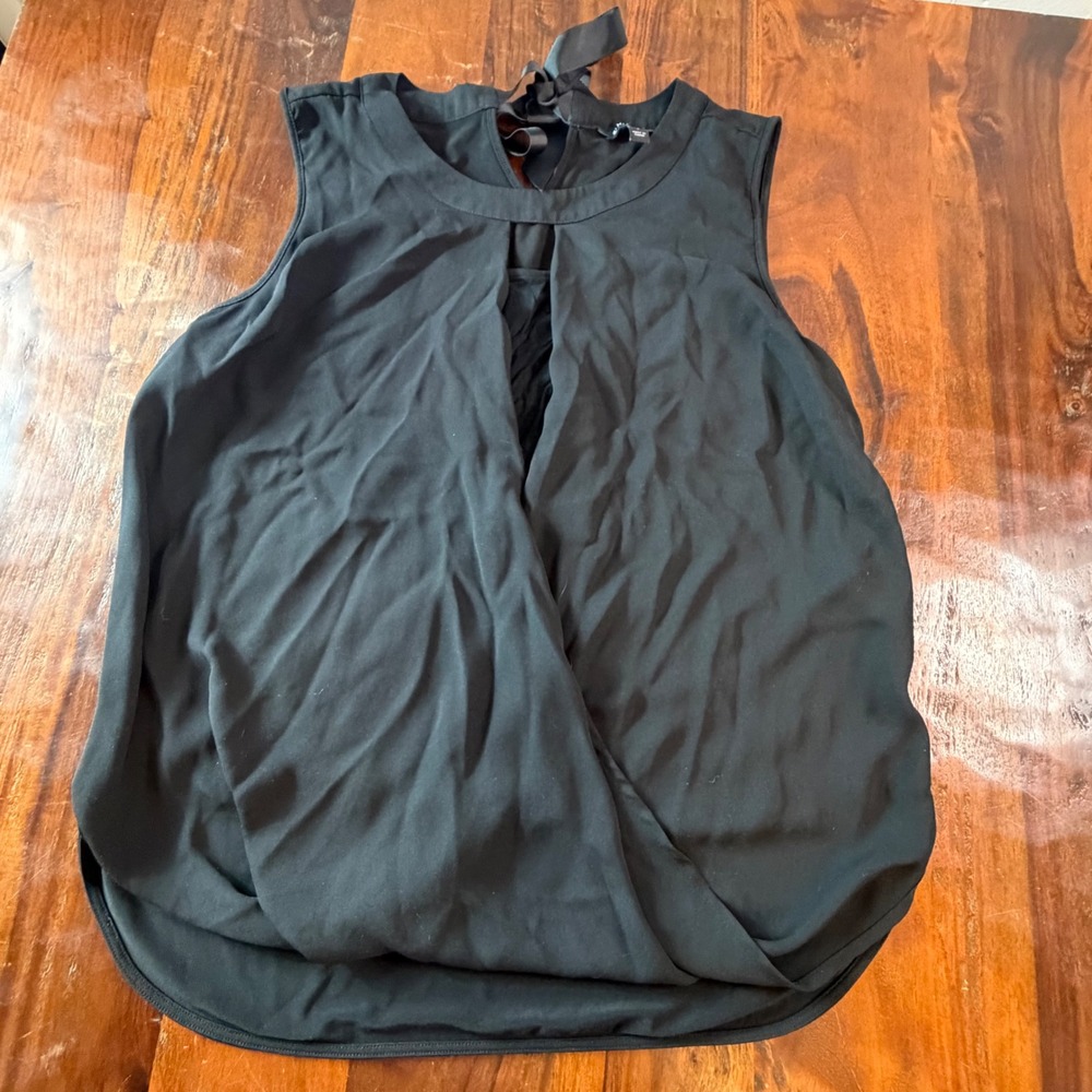 41 Hawthorn Black Sleeveless Wrap Front Blouse High Neck Back Tie Size L